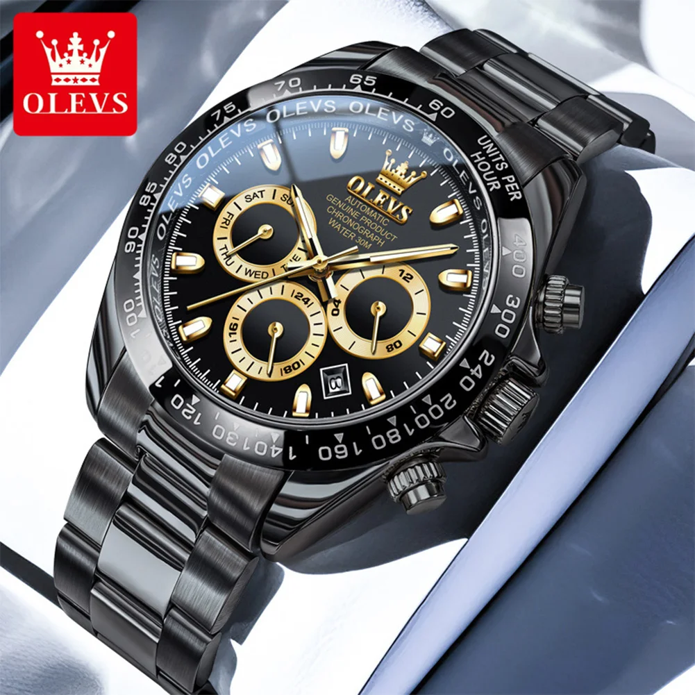 

OLEVS Brand New Luxury Stainless Steel Mechanical Watch for Men Multifunction Waterproof Luminous Date Automatic Watches Mens