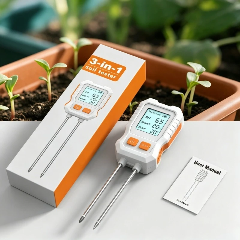 3-in-1 Digital Soil Tester with Dual Probes, High Precision pH/Moisture/Temperature Meter for Garden Plants, LCD Display
