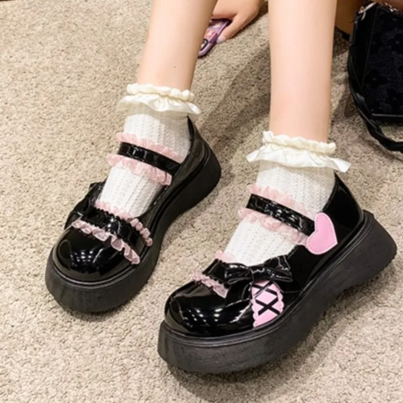 Petites chaussures en cuir Mary Jane à nœud doux pour femmes, nouvelles chaussures Lolita britanniques de printemps