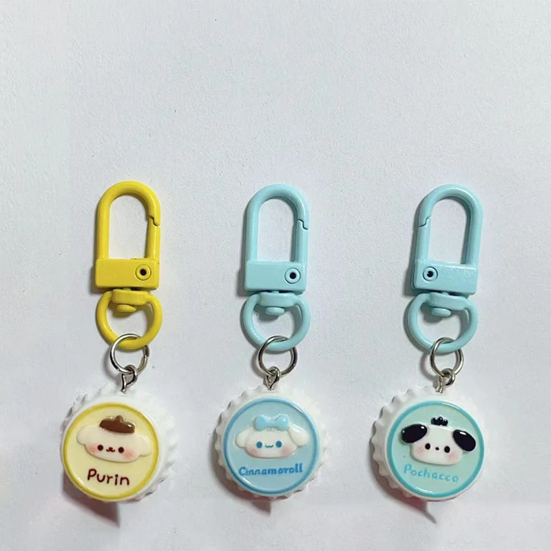 Cartoon Bottle Cap Sanrio Keychain Resin Pendant Cute Hello Kitty Cat Car Key Chain Ring Bag Charm Accessories Gift Keyring