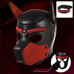 Box Packaging Puppy Cosplay Detachable Open Mouth Fetish Dog Mask Halloween Party Full Face Headgear With Collar Role Play Games