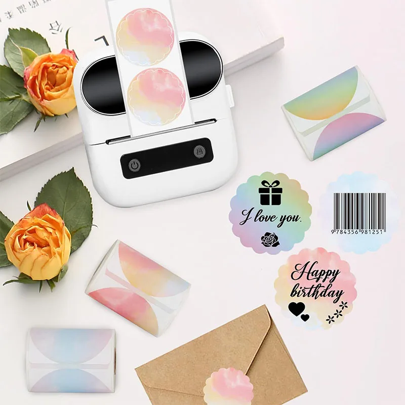 لفة ملصقات مستديرة ذاتية اللصق متدرجة ملصقات حرارية قابلة للطباعة ورق ملون لتغليف الهدايا ختم شكرًا بطاقة سعر الاسم