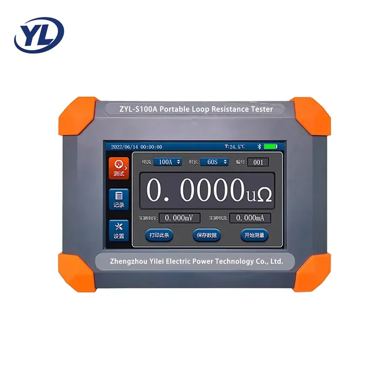 ZYL-S100A Handheld Loop Resistance Tester Contact Resistance Tester 100A DC Micro Ohmmeter 0.01uOhm 7 Inch Touch Screen