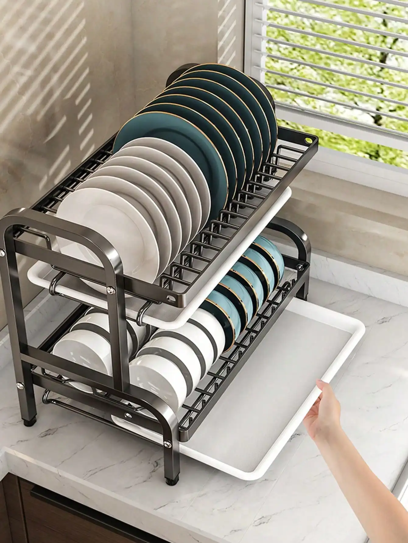 1pc Kitchen Storage Rack Dish Plate Drain Shelf Multifunctional Bowl Organizer Utensils Holder Cabinet