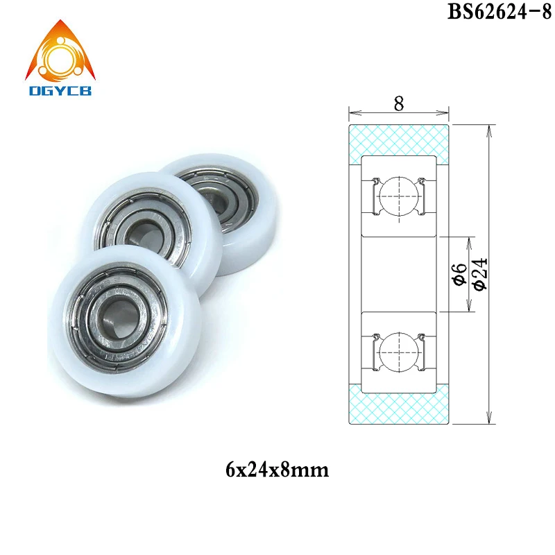 

4pcs 6x24x8mm Nylon Plastic Wheel With Bearings 6*24*8 Miniature Flat Pulley BS62624-8 OD 24mm POM Hard Bearing Drawers Showcase