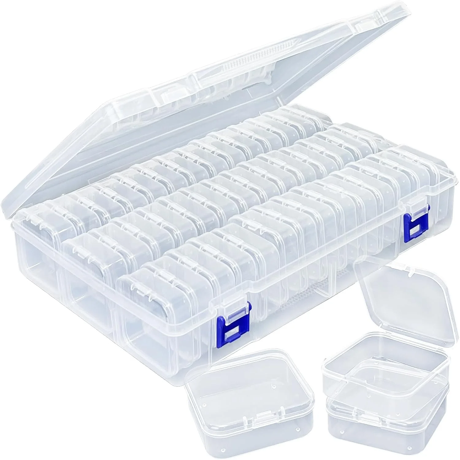 Image of Transparente Mehrkammer-Aufbewahrungsbox aus Kunststoff für Perlen — Scharnierdeckel mit staubdichtem, versiegeltem Design — Erhältlich in den Größen 45, 20, 15