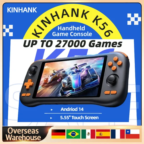Imagen 1 del producto Consola de juegos portátil KINHANK K56 pantalla táctil de 5,5 pulgadas 50 emuladores PS1/PSP/DC/SS 5000mAh WIFI5 Android 14 reproductor de juegos Retro regalo