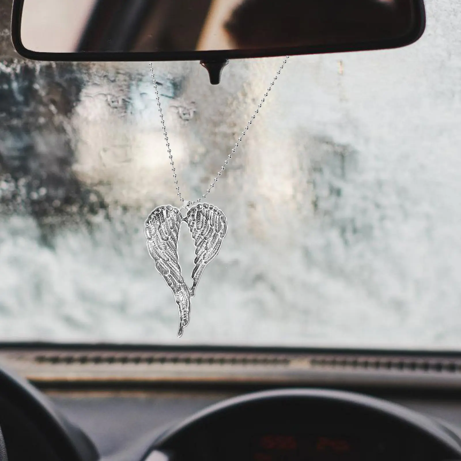 Exquisite Angel Wing Necklace Car Hanging Accessory Rear View Mirror Charm Decor for Vehicle Interior Children Room Wall Home