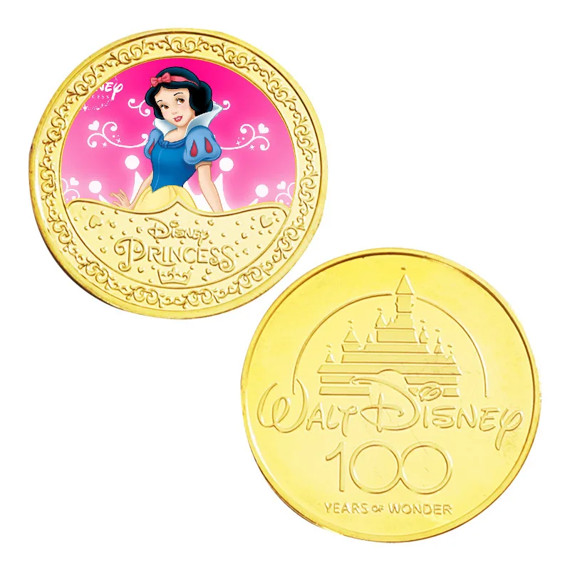 Disney Frozen Anna Elsa Cartoon Princess Snow White Cinderella Sleeping Beauty Moana Commemorative Coin Collectible Toys Gifts