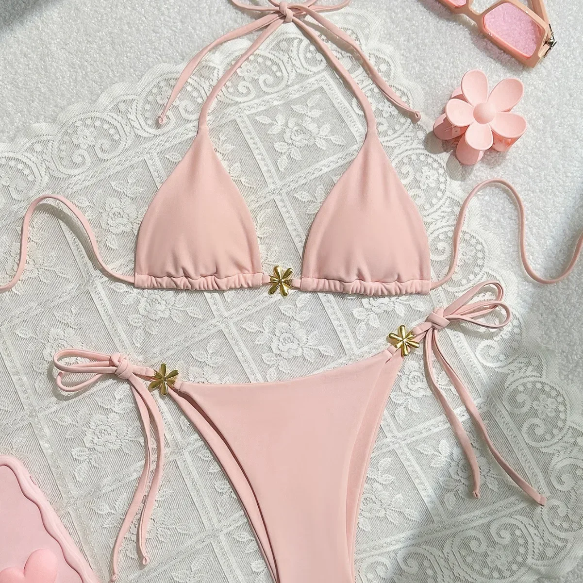 

New Sexy and Cute Backless Women's Set Summer Beach Solid Color Bikini