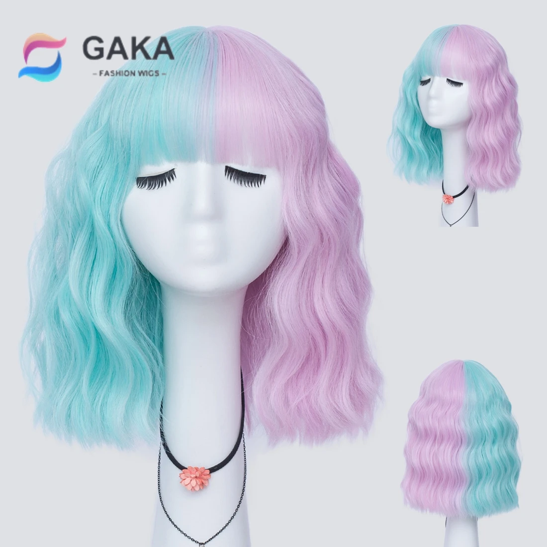 GAKA capelli sintetici ricci da donna Cosplay parrucca arcobaleno colorata di Halloween fibre resistenti al calore