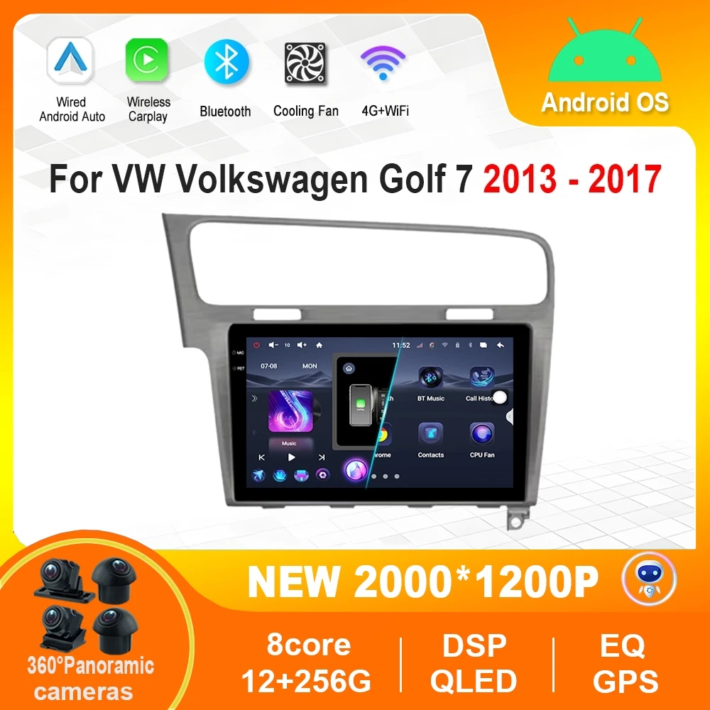 Reproductor Multimedia inteligente para coche, dispositivo con Android, ventilador de refrigeración, 4G, WiFi, Bluetooth, pantalla táctil, para VW, Volkswagen, Golf 7, 2013 - 2017