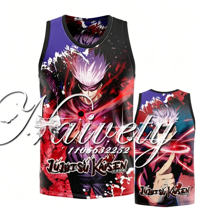 Summer New Jujutsu Kaisen Gojo Satoru 3D Print Crew Neck Tank Top Basketball Vest Unisex Cool Anime Manga Sports Sleeveless Tee