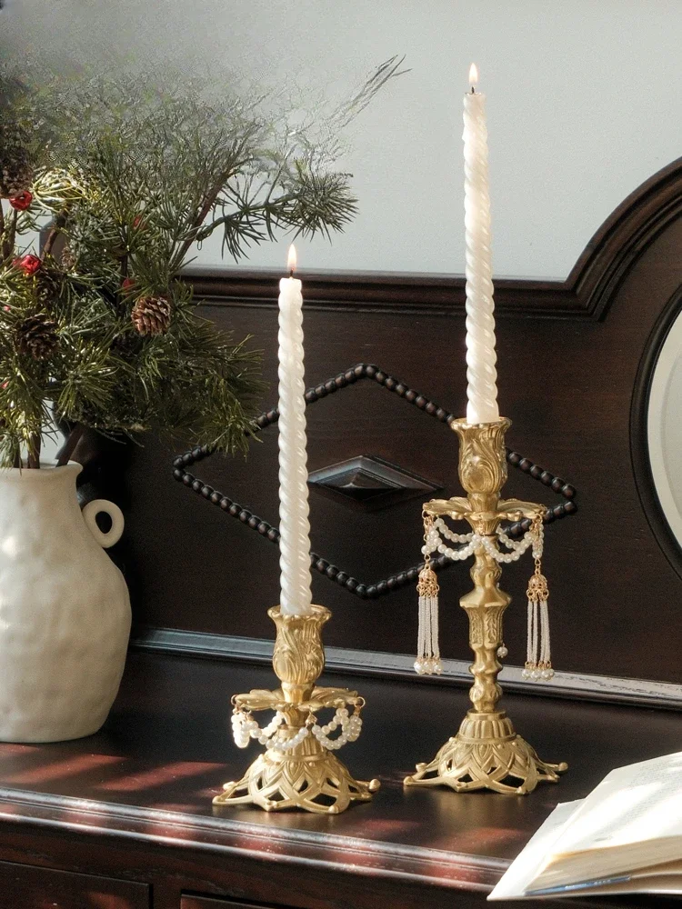 Romantic French antique brass candle holder restaurant ornament retro light luxury desktop decoration candle holder