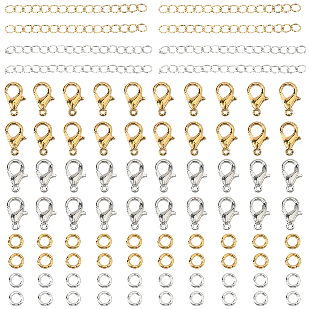 

DIY Jewelry Making Findings Kits including 304 Stainless Steel Chain Extenders Alloy Lobster Claw Clasps Brass Jump Rings