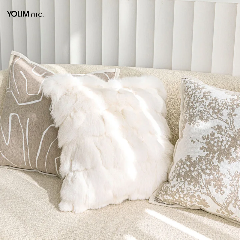 Nordic Creme Throw Pillows Living Room Bedroom Bed Pillow Chenille Bay Window Cushion Fox Hair Nordic Style Fox Hair Cushion