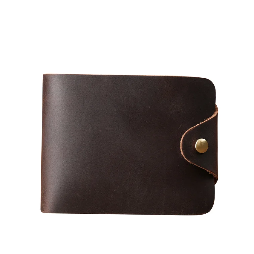 1130 Genuine Leather Men's Wallet Short Top Layer Cowhide Wallet with Multiple Card Slots and Button Pockets