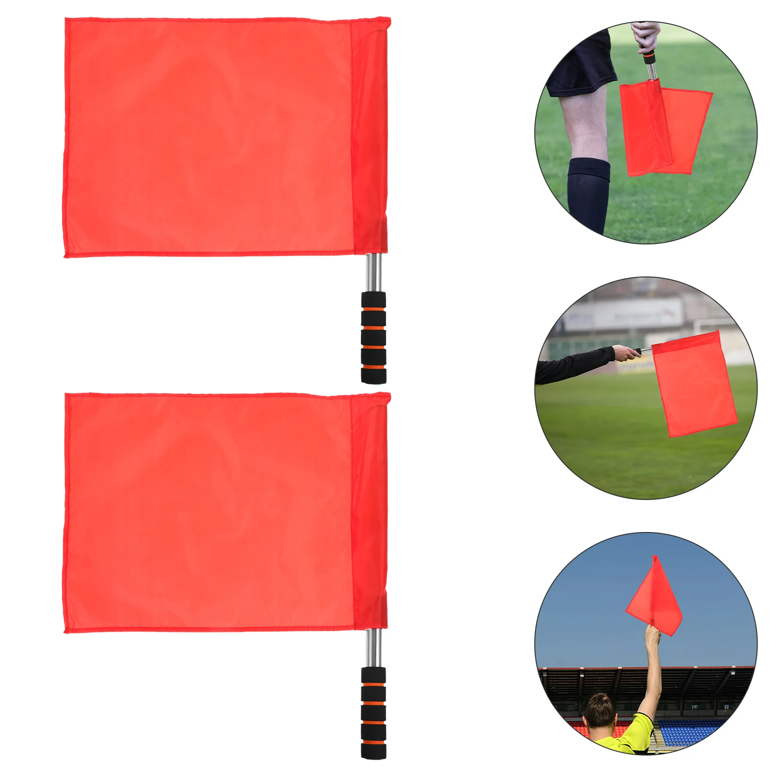 4 Pcs Flag Match Referee Commanding Stainless Steel Pole Handheld Red Signal Waving