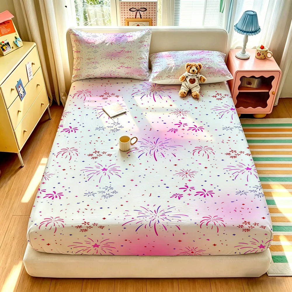 3pcs Pink Fireworks Pattern Duvet Cover Set with Coreless Fabric - 1 Duvet Cover + 2 Pillowcases Available in Multiple Sizes
