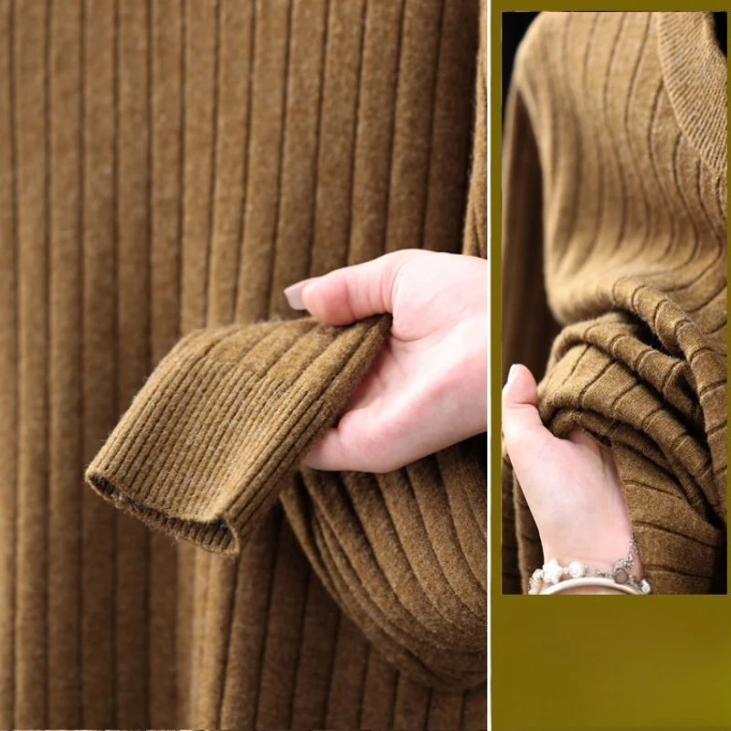 سترة رجالية محبوكة برقبة شبه عالية، نسيج صوف 500 جرام، مضاد للبيلينغ، طراز فاخر هادئ، بيج رمادي بني ​