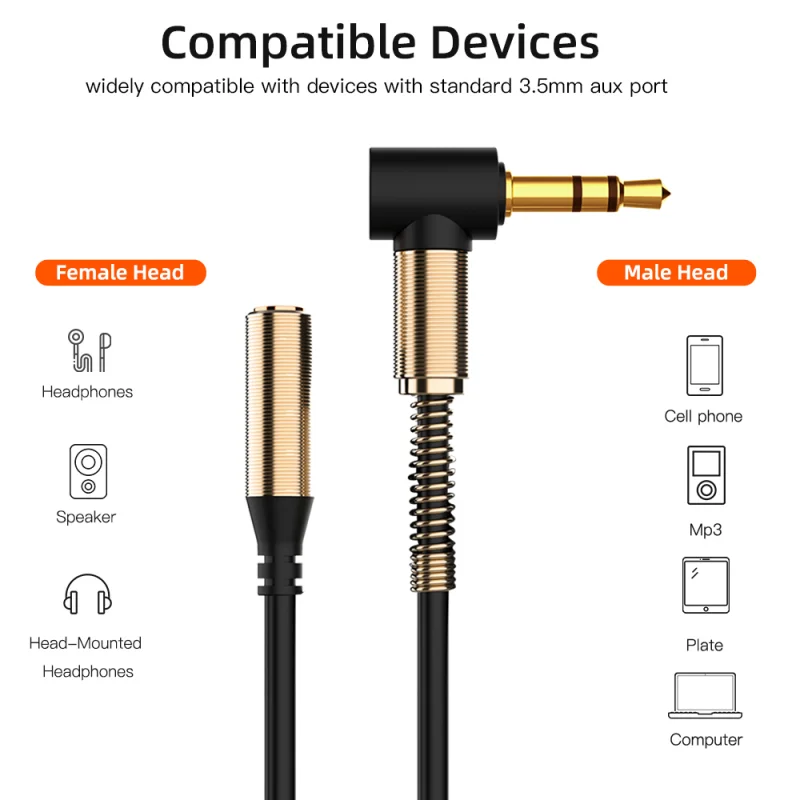 Audio 3.5Mm Jack Aux Audio Male To Female Elbow Extension Cable 90 Degree Right Angle Auxiliary Speaker Cable for Pc Headphone