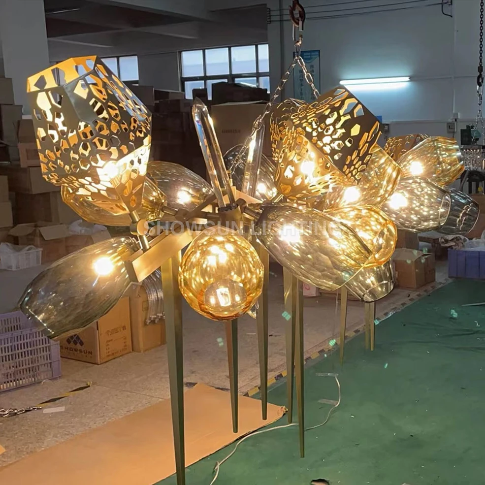 Creative Design Chandelier Bronze Crystal Modern Chandelier Large Hotel Banquet Decor Hand Blown Murano Glass Chandelier Modern