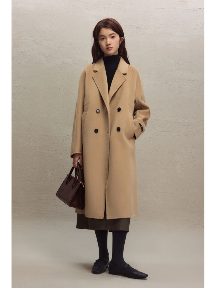 ZIQIAO Commuter Style Full Wool Mid-length Double-sided Woolen Coat for Women 2023 Winter New High-end Quality Long Coat Female