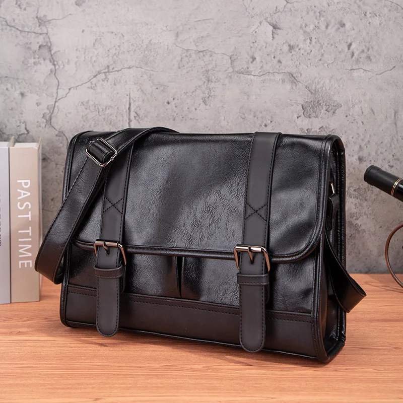  Fashion Trend Men's Shoulder Bag Large Capacity PU Leather Male Shoulder Crossbody Bag Messenger Pack Business Handbag Totes