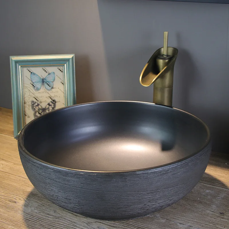 Ceramic art basin, bathroom table basin, round antique washbasin, retro washbasin, household basin basin, basin