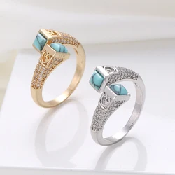 Fashion Classic Blue Turquoise Open Ring for Women  Gold-Plated or Silver-Plated High-End Luxury Rings  Jewelry Accessories