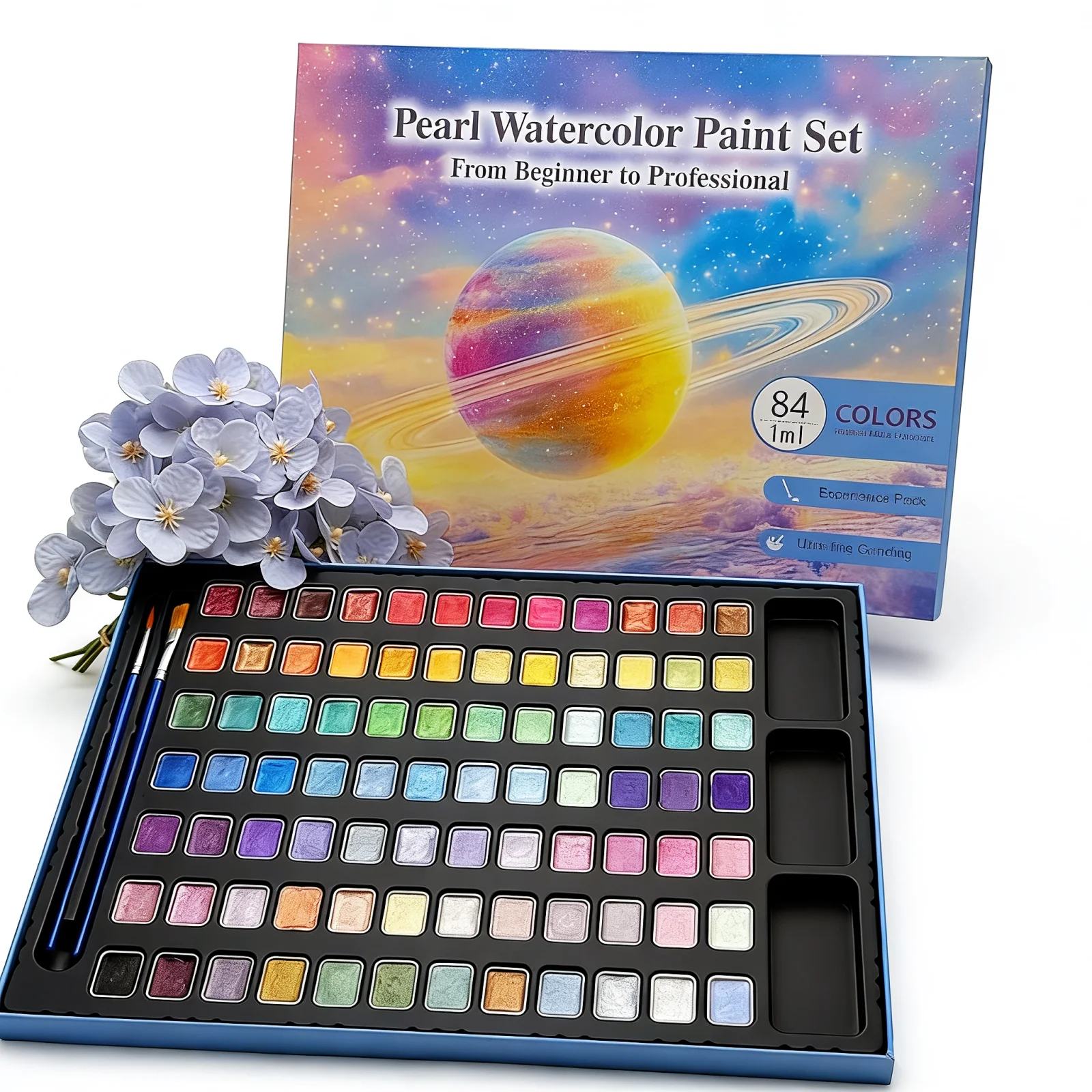 Pearlescent watercolor solid 84/108 color gift box, New Year gift For students and art students and Birthday present