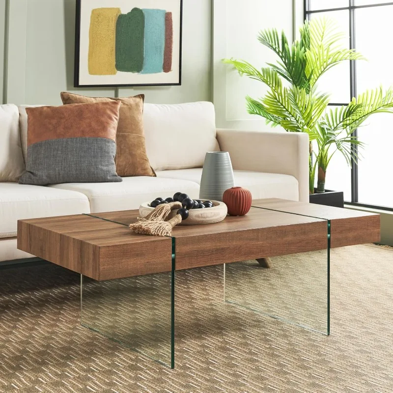 Home Collection Jacob Natural Top/Clear Glass Legs Rectangle Coffee Table