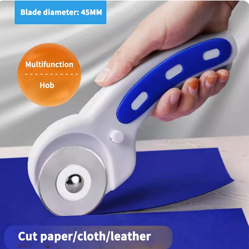 45MM Patchwork Hob Roller Wheel Round Knife Cutter With Blade Rubber Ring Cutting Blade Handle Roller Sewing For Fabrics Tools