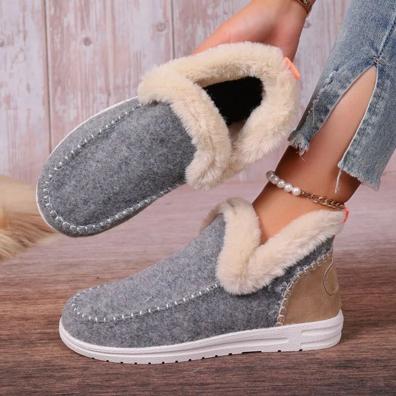 Padded Shoes for Women Winter Casual Slip-on Warm Boots Ladies Home Fur Loafers Woman Comfort Plush Flats Footwear Zapatos Mujer