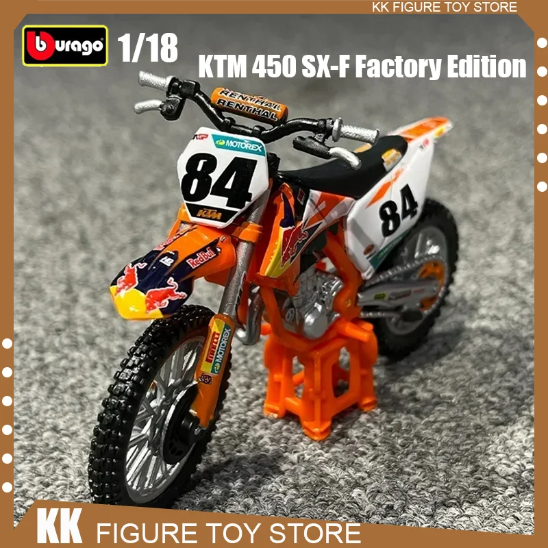 Nuevo Bburago 1:18 2018 KTM 450 SX-F edición de fábrica Red Bull Dirt Bike aleación vehículo de lujo modelo fundido a presión juguetes chico regalo de cumpleaños