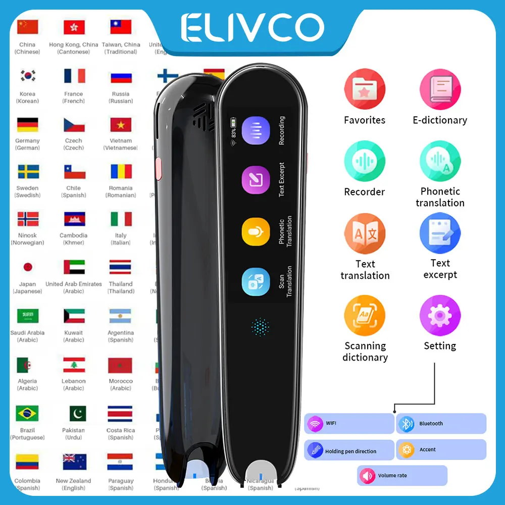Stylo Campanintelligent à balayage vocal, stylo de dictionnaire de traduction multifonction, Campande langue en temps réel, voyage d'affaires à l'étranger