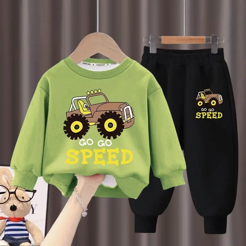 2024 Autumn New Children\'s Clothing Sets Boys and Girls Fashion Sweatpant Set Kids Car Print Hoodies Suits Kids Casual Tracksuit