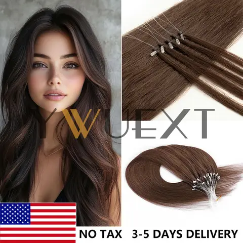 Brown Micro Loop Ring Human Hair Extensions 12"-20" Natural Link Hair 50pcs Micro Beads Extensions 30g/50pcs/pack for Women