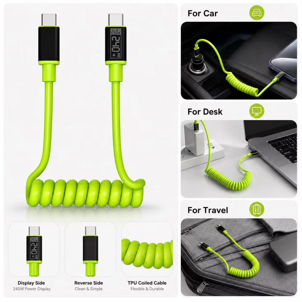 Type C Spring Short Data Cable USB A to USB C Quick Charger Wire Silicone USB 1m 2m Data Cable for iPhone 16 Redmi Sansung