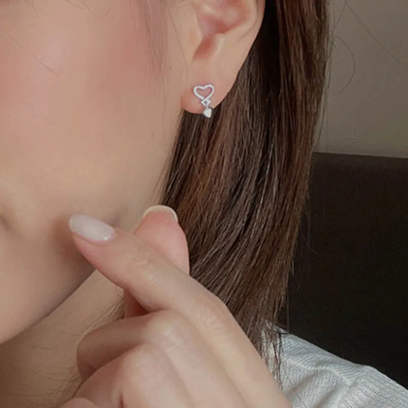 Openwork Droplet Heart Earrings for Women Stylish Birthday Gift Silver Plated Jewelry Accessory for Ladies And Girls