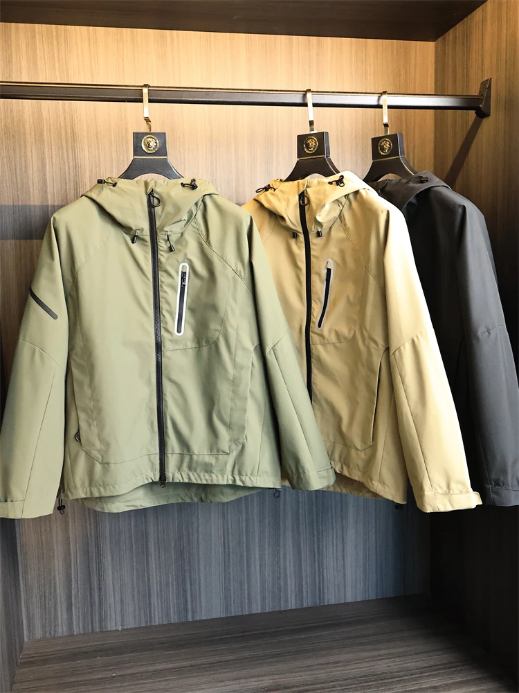 

Outdoor Waterproof Casual Men's Jacket Hooded Zipper Pure Color Polyester Fiber Long Sleeve Fashion Urban Style Youth Coat