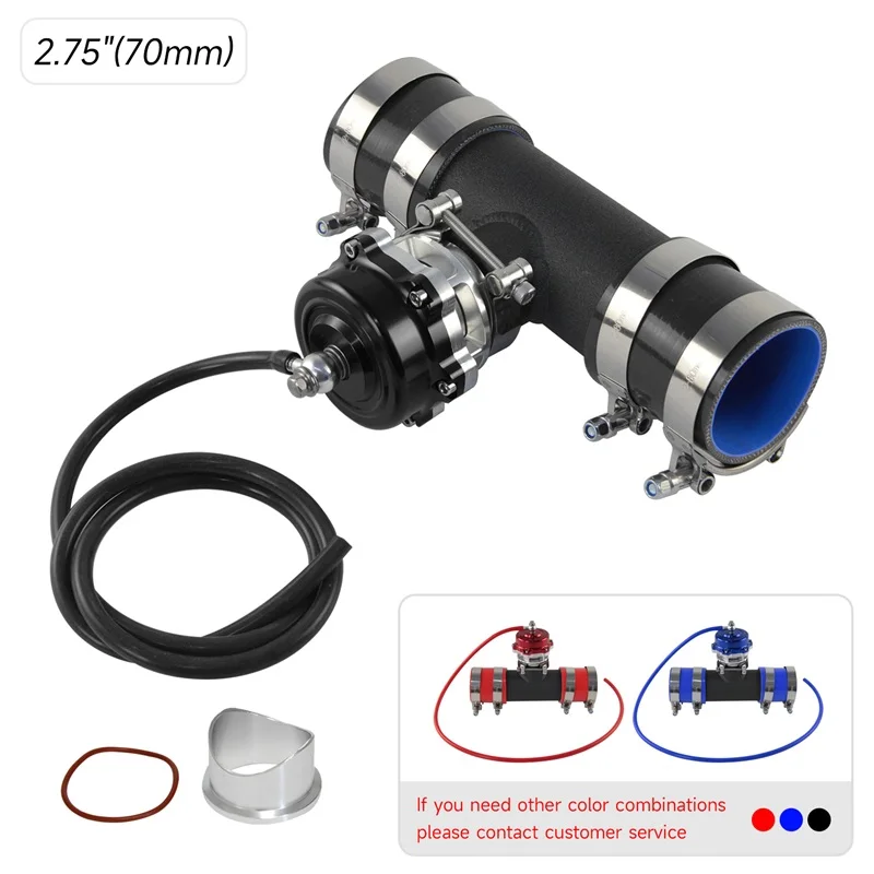 50MM 35PSI Boost V-Band Turbo Blow Off Valve BOV + 70mm Flange Pipe Hose Kit Black