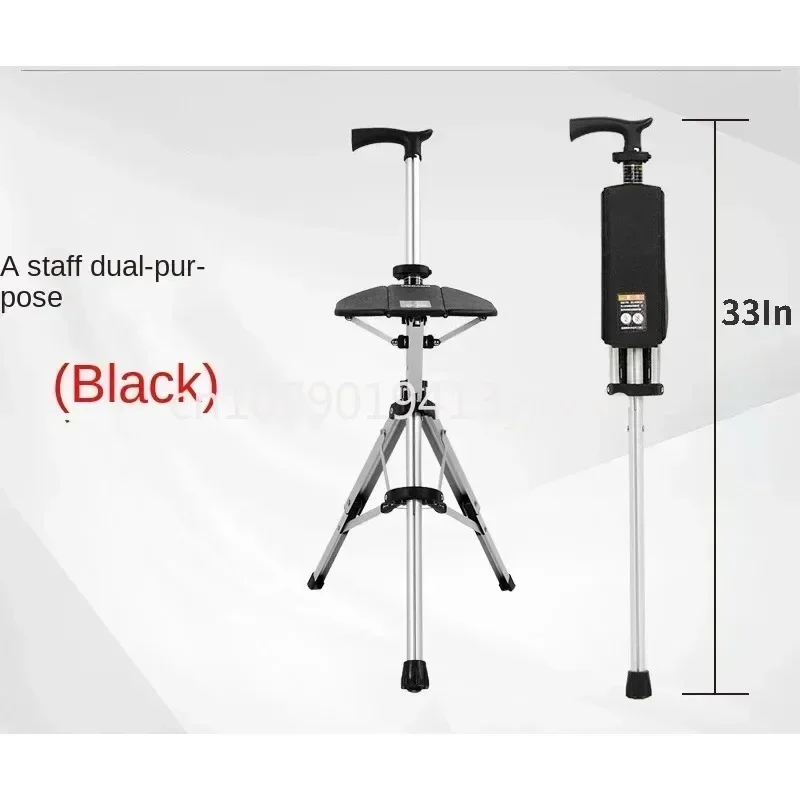 2025 New Aluminum Alloy Foldable Walking Cane Stick with Seat Adjustable Elderly Crutch Chair with Stool in stock