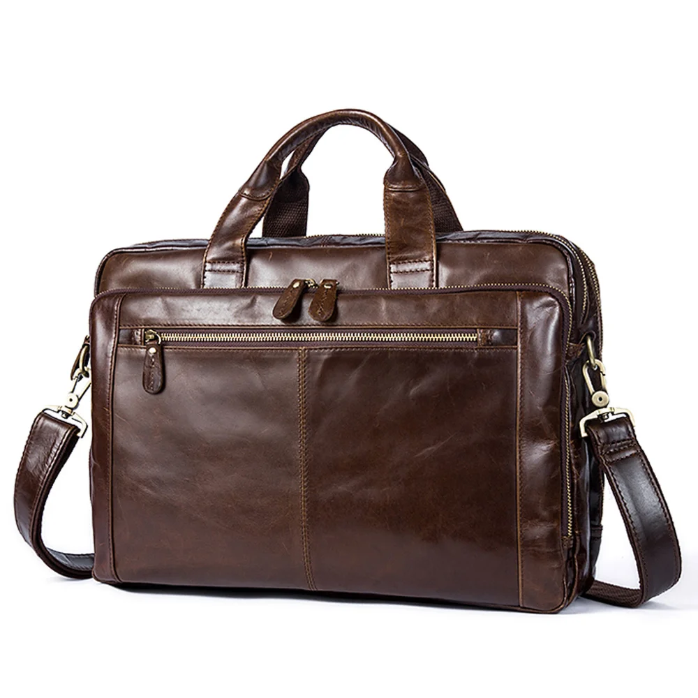 Luxury Brand Real Leather Men Briefcase Messenger Bag 14 inch Laptop Bags Natural Office Business Tote Document