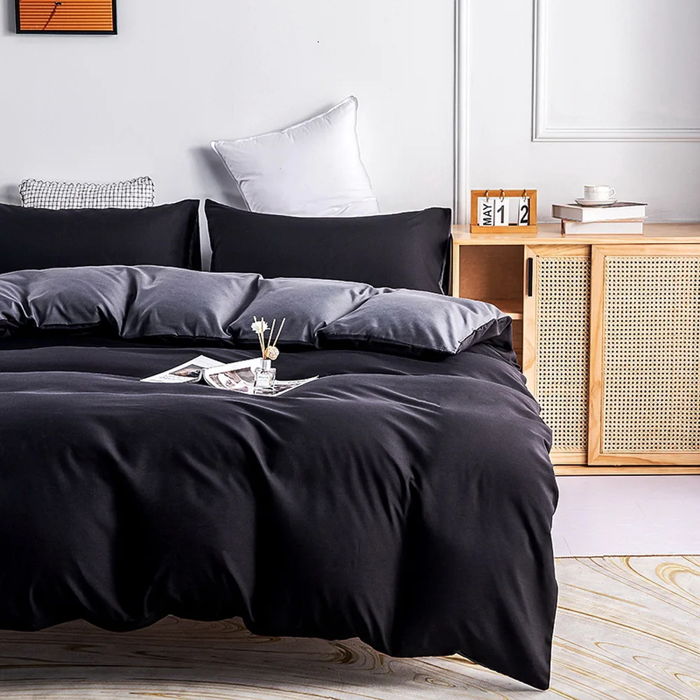 Winter Summer Bedding Set,Double Solid Side,Black Dark Gray Bed Set,Duvet Cover Pillowcase 2/3pcs,Queen King Double Full Size