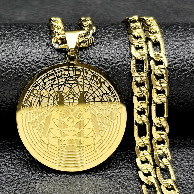 Religious Hebrew Round Medal Pendant Necklace For Women Men Stainless Steel Gold Color Israel Judaica Faith Amulet Jewelry Gift
