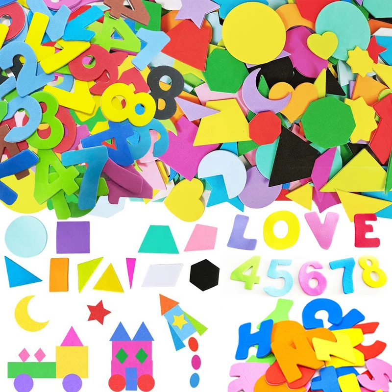 

125pcs/lot Foam Stickers Geometry Puzzle Numbers Letters Self-Adhesive EVA Stickers Children Education DIY Montessori Toys Gifts
