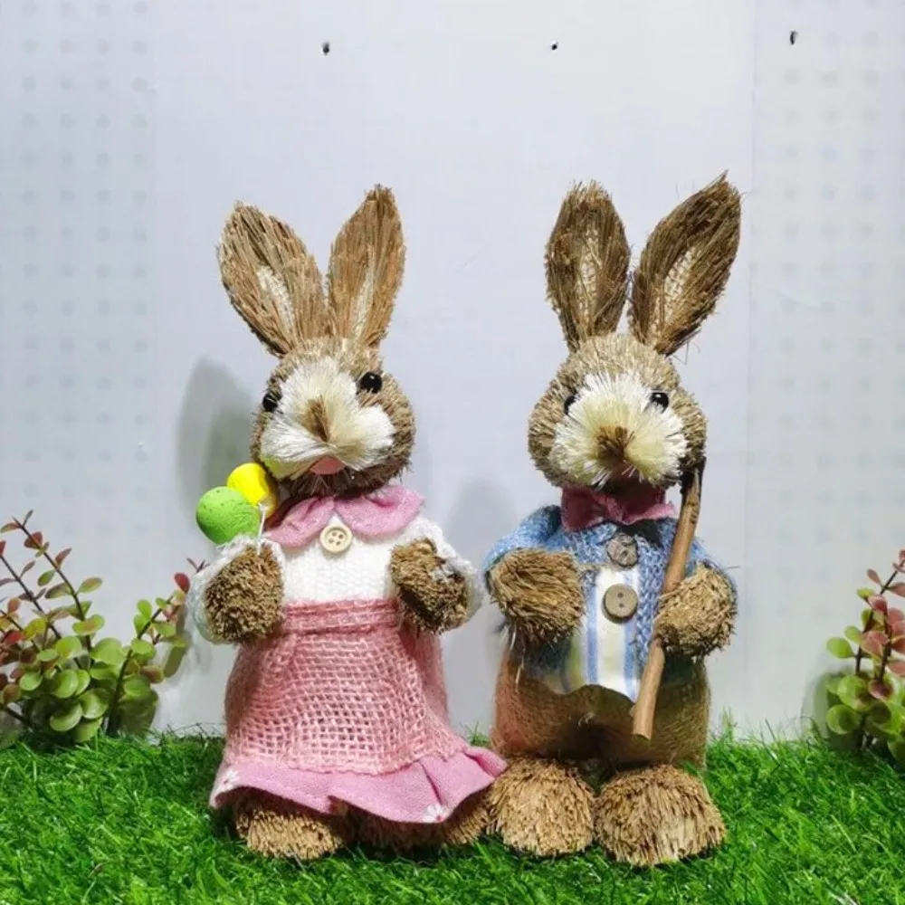 New High-25cm Straw Rabbits DIY Hand Weave Garden Statues Gift Handmade Rabbit Decoration Party Supplies