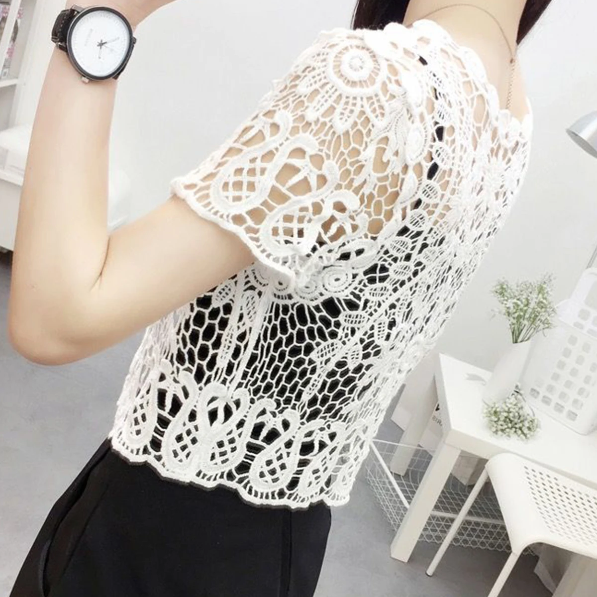 White Black Apricot Women Short Sleeve Shrug Bolero Lace Wedding Bridal Summer Jacket Elegant Lace Cape Knit Vest Vest Women