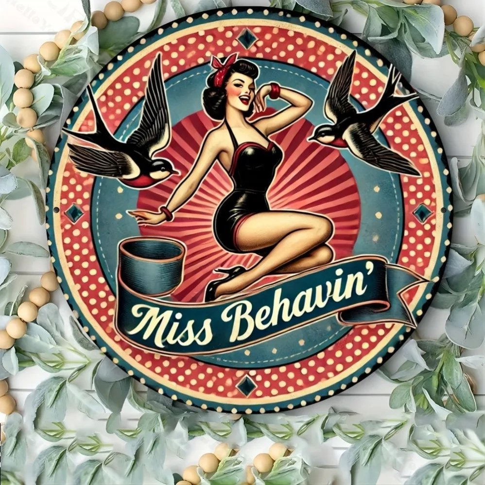 Bettie Page Retro Pinup Girl: 8x8 Round Aluminum Wall Art – Durable Metal Sign for Home & Office Decor, Ideal Gift for Bars &